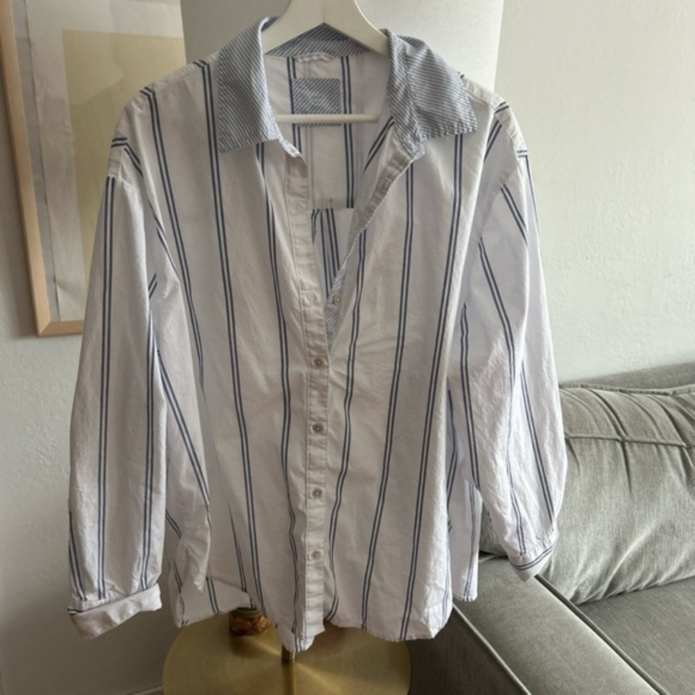 American Eagle Striped Oversized Preppy Button Up Shirt Size M